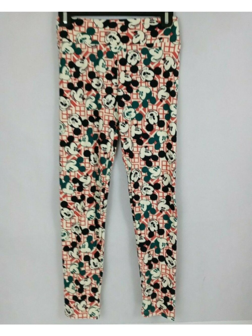 New LuLaRoe Disney One Size Leggings Red With Black & Green Mickey Mouse Heads